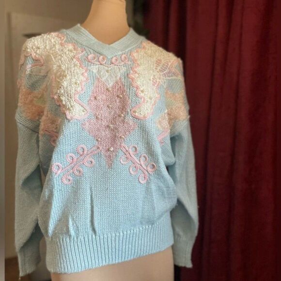Jocelyn Smith VTG Pastel Goth Sequin Pearl Fairy Kei Cottagecore Sweater Medium‎ - Picture 2 of 12